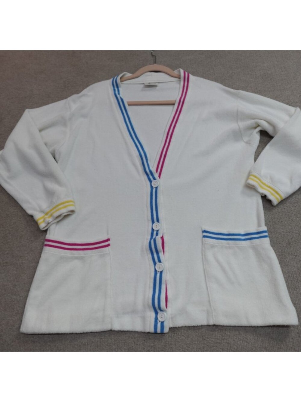 American Vintage Womens Sweater Small White Cardigan Terry Aileen